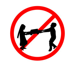 Prohibition sign. Toys cannot be taken away. The girl takes the car from the boy eps ten