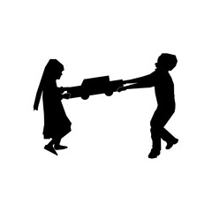 The girl takes the car from the boy illustrator