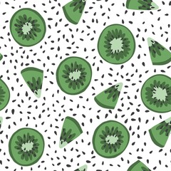Kiwi slice with seeds print. Seamless pattern with kiwi fruits collection.
