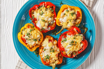 chickpea stuffed peppers on a plate, top view