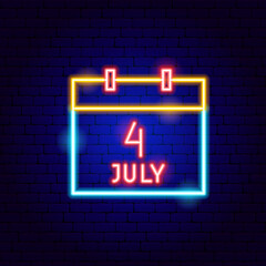 Calendar 4 July Neon Sign