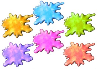 Set of multi-colored spots with texture on a white background, 3D