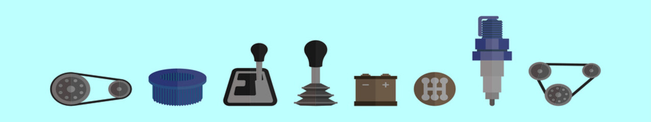 set of gear box cartoon icon design template with various models. vector illustration isolated on blue background