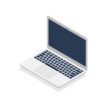 Isometric laptop. Open modern laptop with empty screen. Portable 3d computer device. Digital technology concept. Vector isolated on white.