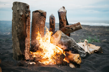 Bonfire on a volcanic beach