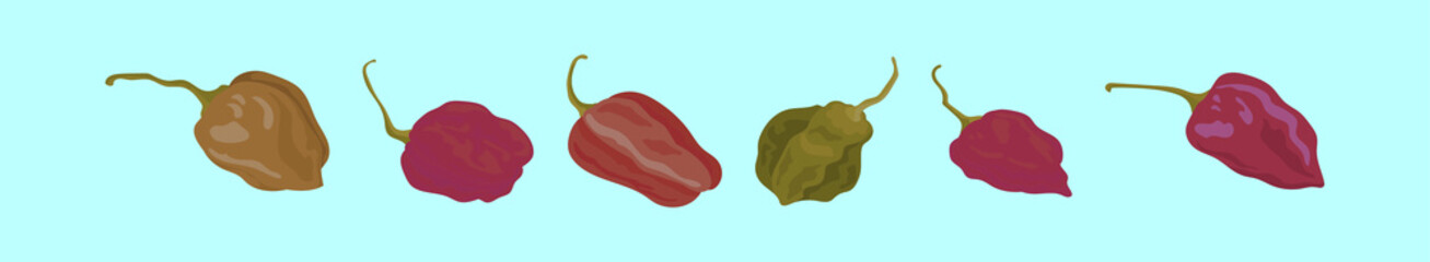 set of habanero chili peppers logo cartoon icon design template with various models. vector illustration isolated on blue background