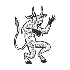 Heck chort myth creature sketch engraving vector illustration. T-shirt apparel print design. Scratch board imitation. Black and white hand drawn image.