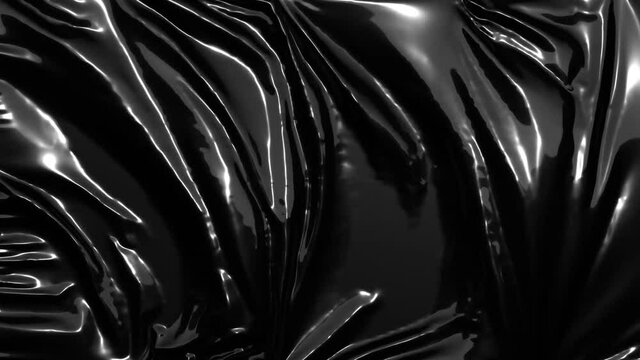 Blank black crumpled plastic foil wrap overlay mockup, looped switch