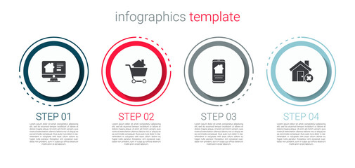Set Online real estate house, Shopping cart with, and House wrong mark. Business infographic template. Vector
