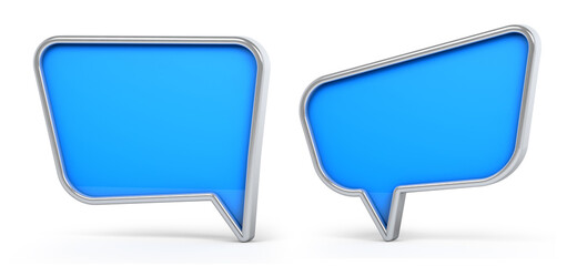 Blue and silver 3d speech bubble isolated on white background. 3D illustration.