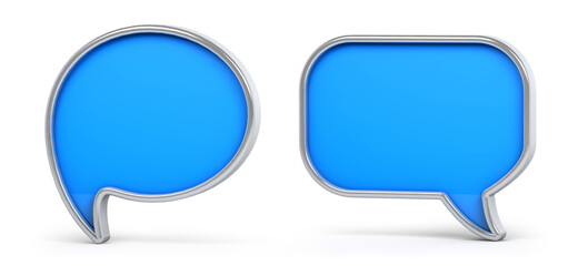 Blue and silver 3d speech bubble isolated on white background. 3D illustration.