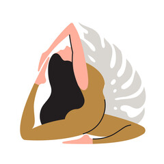 The girl is engaged in yoga. Meditation and stretching trainings, yoga studio. Vector illustration. 