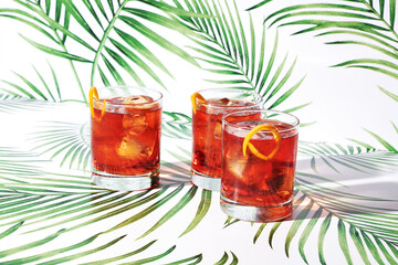 Red Negroni Cocktails on Tropical Background