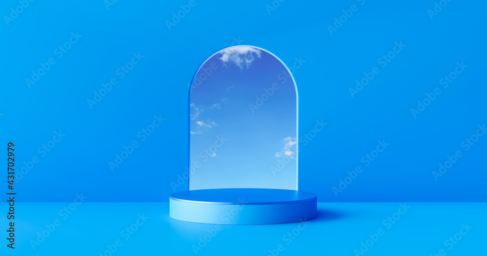 Leinwandbilder blue product stage background or podium pedestal display on blank modern art room with studio showca