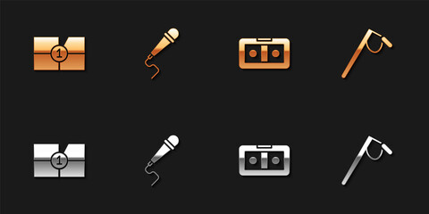 Set Old film movie countdown frame, Microphone, VHS video cassette tape and icon. Vector