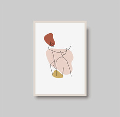 Minimal abstract woman beauty poster. Set of modern woman body line drawing with pastel colors in boho style. Girl portrait, watercolor vector background for card, spa and wall art. Luxury interior