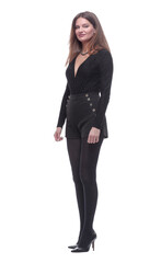 in full growth. attractive young woman looking at you.