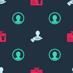 Set Monitor with resume, Hand for search a people and Create account screen on seamless pattern. Vector