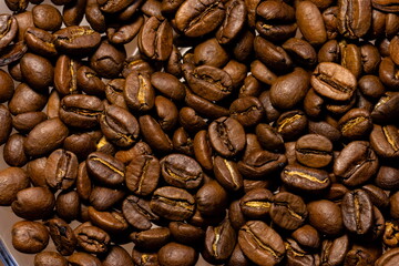 Many roasted coffee beans close up