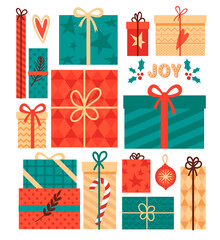 Vector set of christmas gifts.  Ideas for postcards, souvenirs, invitations.
