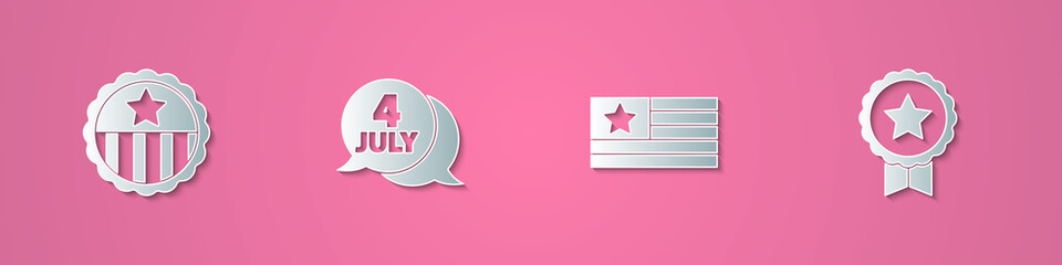 Set paper cut Medal with star, USA Independence day, American flag and icon. Paper art style. Vector