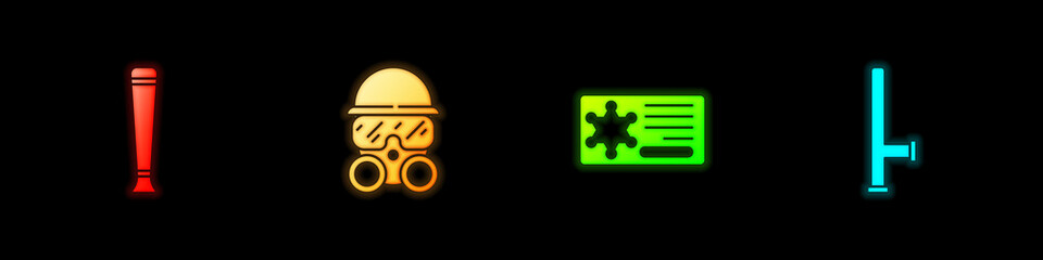 Set Police rubber baton, Gas mask, badge and icon. Vector