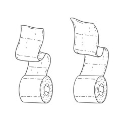 Set of toilet paper. Bath element. White cartoon object. Several rolls of paper towels on white background. Doodle sketch