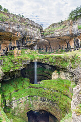 Fototapeta na wymiar Baatara gorge waterfall and the three natural bridges, Tannourine, Lebanon