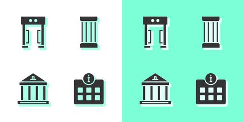 Set Information, Metal detector, Museum building and Ancient column icon. Vector