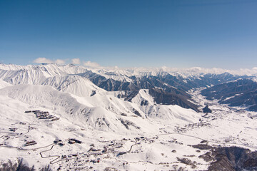 Caucasus mountains in the snow, aero view