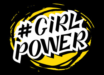 Girl power handwritten inscription on black and yellow background. GRL PWR hand lettering. Feminist slogan. Empowering phrase. Modern illustration for t-shirt, sweatshirt, or other apparel print.