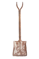 Vintage old shovel with rust isolated on white background included clipping path.