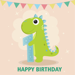 Dinosaur  illustration for birthday
greeting card