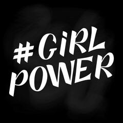 Girl power handwritten inscription on chalkboard background. GRL PWR hand lettering. Feminist slogan. Empowering phrase, saying. Modern illustration for t-shirt, sweatshirt, or other apparel print.