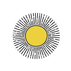 Sun doodle logo icon sign hand drawn symbol emblem summer sunlight Line abstract modern design Cartoon game cute style Fashion print clothes apparel greeting card cover flyer poster banner