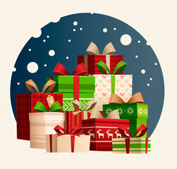 Big vector set of christmas gifts. Ideas for postcards, souvenirs, invitations.