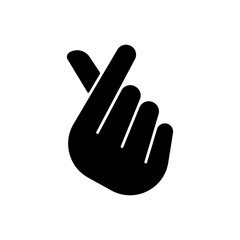 Finger heart black glyph icon. Gesturing hand for flirting and friendship. Romantic signature. Sign of affection. K pop. Korean culture. Silhouette symbol on white space. Vector isolated illustration