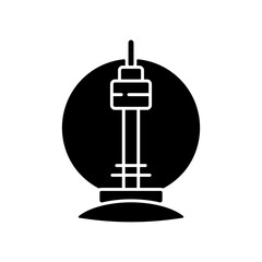 N Seoul tower black glyph icon. Korean culture. Namsan landmark. Television broadcasting, telecommunication and observation tower. Silhouette symbol on white space. Vector isolated illustration