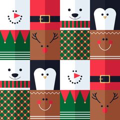 Bright christmas seamless pattern in flat style. Pattern of squares for textiles, wrapping paper, postcards.
