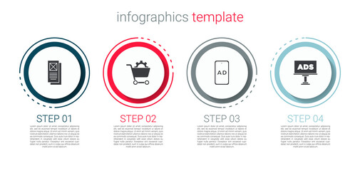 Set Browser window, Shopping cart, Advertising and . Business infographic template. Vector