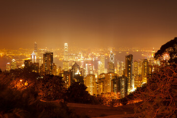 Panoramic view of Hong Kong bay at night, Hong Kong, China