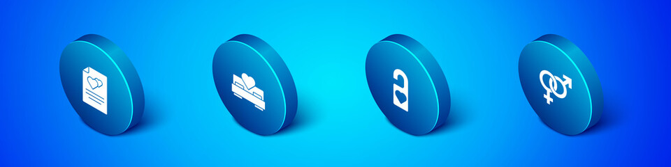 Set Isometric Greeting card, Please do not disturb, Gender and Bedroom icon. Vector