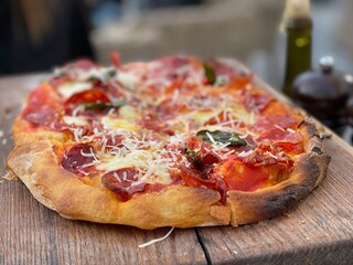 pizza with salami and cheese