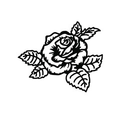 Large silhouette of a rose flower in the leaves.