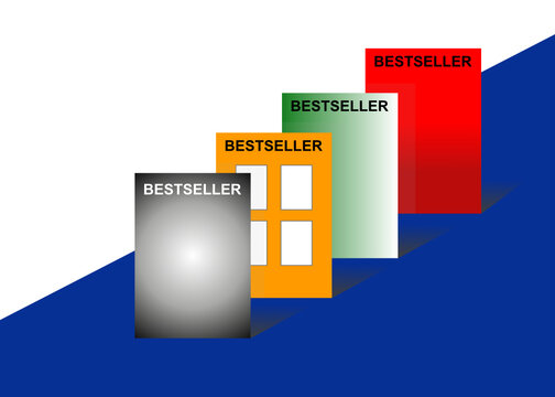 Vier Bestseller B&uuml;cher dekorativ aufgestellt