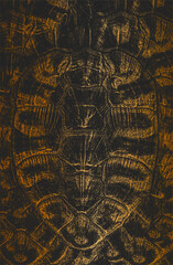 Distress turtle, golden tortoise skin shell grunge texture. EPS 8 vector illustration. Black and white background.