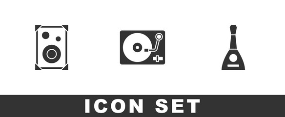 Set Stereo speaker, Vinyl player with vinyl disk and Balalaika icon. Vector