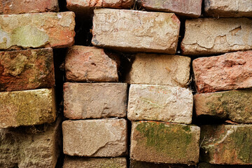 Old rough red brick wall texture. Background