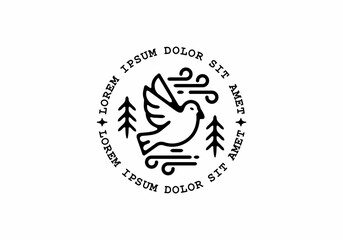 Black line art illustration of bird in circle shape