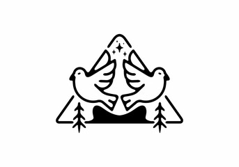 Black line art illustration of bird in triangle shape
